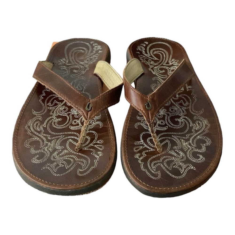 Women’s Olukai Paniolo leather flip flops, size 8
